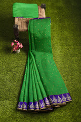 Green Designer Wedding Partywear Georgette Stone Thread Cutdana Hand Embroidery Work Bridal Saree Sari With Blouse Piece H027