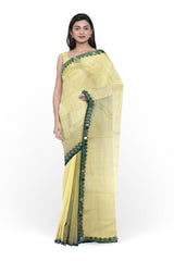 Yellow Designer Wedding Partywear Georgette Stone Thread Hand Embroidery Work Bridal Saree Sari With Blouse Piece H032