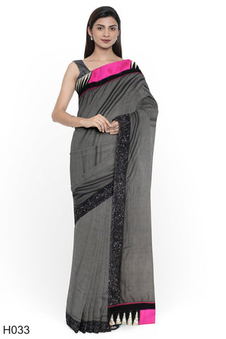 Black Designer Wedding Partywear Georgette Zari Thread Hand Embroidery Work Bridal Saree Sari With Blouse Piece H033