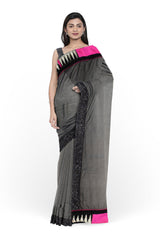 Black Designer Wedding Partywear Georgette Zari Thread Hand Embroidery Work Bridal Saree Sari With Blouse Piece H033