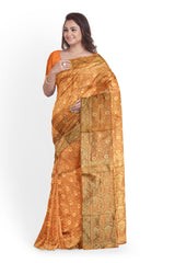 Peach Designer Wedding Partywear Silk Thread Zari Hand Embroidery Work Bridal Saree Sari With Blouse Piece H035