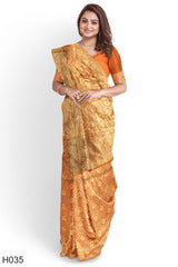 Peach Designer Wedding Partywear Silk Thread Zari Hand Embroidery Work Bridal Saree Sari With Blouse Piece H035