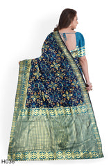 Blue Designer Wedding Partywear Silk Thread Zari Hand Embroidery Work Bridal Saree Sari With Blouse Piece H036