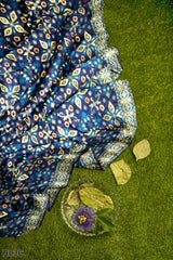 Blue Designer Wedding Partywear Silk Thread Zari Hand Embroidery Work Bridal Saree Sari With Blouse Piece H036