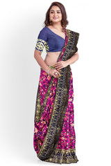 Purple Designer Wedding Partywear Silk Thread Zari Hand Embroidery Work Bridal Saree Sari With Blouse Piece H037
