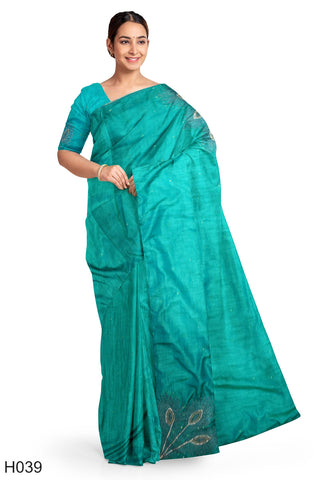 Sea Green Designer Wedding Partywear Silk Stone Thread Hand Embroidery Work Bridal Saree Sari With Blouse Piece H039