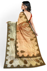 Copper Golden Designer Wedding Partywear Georgette Stone Thread Hand Embroidery Work Bridal Saree Sari With Blouse Piece H040
