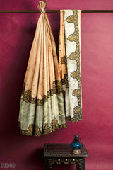 Copper Golden Designer Wedding Partywear Georgette Stone Thread Hand Embroidery Work Bridal Saree Sari With Blouse Piece H040