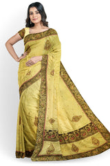 Golden Designer Wedding Partywear Georgette Stone Thread Zari Hand Embroidery Work Bridal Saree Sari With Blouse Piece H041