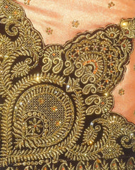 Copper Designer Wedding Partywear Georgette Stone Zari Hand Embroidery Work Bridal Saree Sari With Blouse Piece H042