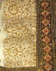 Golden Black Designer Wedding Partywear Georgette Thread Zari Brusso Beads Hand Embroidery Work Bridal Saree Sari With Blouse Piece H043