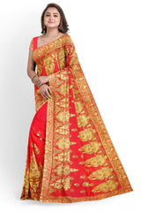 Red Designer Wedding Partywear Georgette Zari Beads Hand Embroidery Work Bridal Saree Sari With Blouse Piece H045