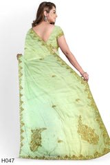 Green Designer Wedding Partywear Georgette Stone Hand Embroidery Work Bridal Saree Sari With Blouse Piece H047