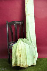 Green Designer Wedding Partywear Georgette Stone Hand Embroidery Work Bridal Saree Sari With Blouse Piece H047