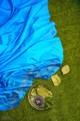 Blue Designer Wedding Partywear Georgette Stone Hand Embroidery Work Bridal Saree Sari With Blouse Piece H048