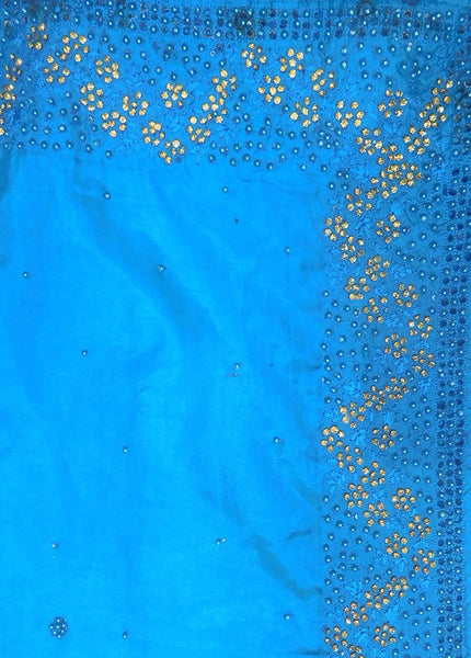 Blue Designer Wedding Partywear Georgette Stone Hand Embroidery Work Bridal Saree Sari With Blouse Piece H048