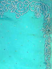 Turquoise Designer Wedding Partywear Georgette Stone Hand Embroidery Work Bridal Saree Sari With Blouse Piece H049