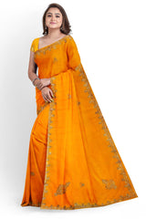 Orange Designer Wedding Partywear Georgette Stone Hand Embroidery Work Bridal Saree Sari With Blouse Piece H050