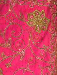 Pink Designer Wedding Partywear Georgette Stone Hand Embroidery Work Bridal Saree Sari With Blouse Piece H051