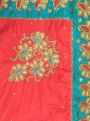 Red Designer Wedding Partywear Georgette Thread Stone Hand Embroidery Work Bridal Saree Sari With Blouse Piece H052