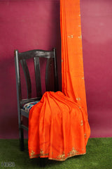 Orange Designer Wedding Partywear Georgette Thread Stone Zari Hand Embroidery Work Bridal Saree Sari With Blouse Piece H053