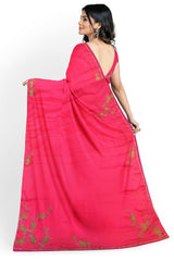Pink Designer Wedding Partywear Georgette Stone Beads Zari Hand Embroidery Work Bridal Saree Sari With Blouse Piece H054