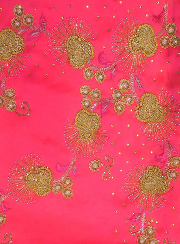 Pink Designer Wedding Partywear Georgette Stone Beads Zari Hand Embroidery Work Bridal Saree Sari With Blouse Piece H054