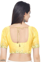 Yellow Designer Wedding Partywear Georgette Stone Zari Hand Embroidery Work Bridal Saree Sari With Blouse Piece H055