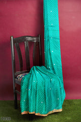 Turquoise Designer Wedding Partywear Georgette Stone Zari Thread Cutdana Hand Embroidery Work Bridal Saree Sari With Blouse Piece H058