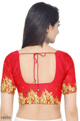 Red Designer Wedding Partywear Georgette Stone Zari Thread Hand Embroidery Work Bridal Saree Sari With Blouse Piece H059