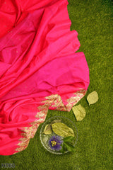Pink Designer Wedding Partywear Georgette Stone Zari Thread Hand Embroidery Work Bridal Saree Sari With Blouse Piece H060