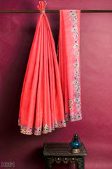 Peach Designer Wedding Partywear Georgette Stone Zari Thread Hand Embroidery Work Bridal Saree Sari With Blouse Piece H061