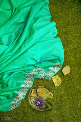 Green Designer Wedding Partywear Georgette Stone Cutdana Thread Hand Embroidery Work Bridal Saree Sari With Blouse Piece H064