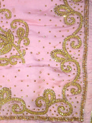 Pink Designer Wedding Partywear Silk Stone Cutdana Hand Embroidery Work Bridal Saree Sari With Blouse Piece H067