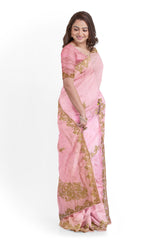 Pink Designer Wedding Partywear Silk Stone Cutdana Hand Embroidery Work Bridal Saree Sari With Blouse Piece H067