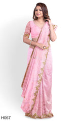 Pink Designer Wedding Partywear Silk Stone Cutdana Hand Embroidery Work Bridal Saree Sari With Blouse Piece H067