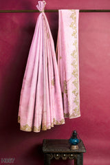 Pink Designer Wedding Partywear Silk Stone Cutdana Hand Embroidery Work Bridal Saree Sari With Blouse Piece H067