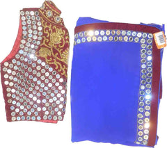 Blue Designer Wedding Partywear Georgette Cutdana Mirror Zari Stone Hand Embroidery Work Bridal Saree Sari With Blouse Piece H070