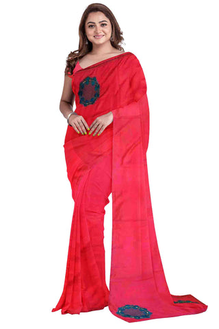 Pink Designer Wedding Partywear Silk Beads Cutdana Thread Hand Embroidery Work Bridal Saree Sari With Blouse Piece H074