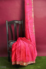 Pink Designer Wedding Partywear Silk Cutdana Stone Hand Embroidery Work Bridal Saree Sari With Blouse Piece H075