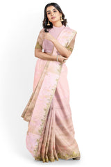 Lavender Designer Wedding Partywear Silk Bullion Stone Hand Embroidery Work Bridal Saree Sari With Blouse Piece H076