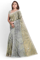 Grey Designer Wedding Partywear Georgette Stone Beads Pearl Hand Embroidery Work Bridal Saree Sari With Blouse Piece H077