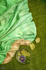 Green Peach Designer Wedding Partywear Organza Beads Stone Thread Hand Embroidery Work Bridal Saree Sari With Blouse Piece H081