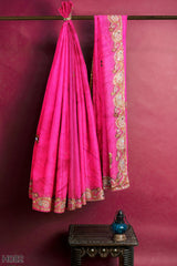 Pink Designer Wedding Partywear Silk Cutdana Stone Hand Embroidery Work Bridal Saree Sari With Blouse Piece H082