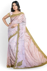 Lavender Designer Wedding Partywear Silk Cutdana Beads Stone Bullion Hand Embroidery Work Bridal Saree Sari With Blouse Piece H086