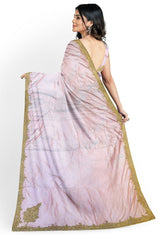 Lavender Designer Wedding Partywear Silk Cutdana Beads Stone Bullion Hand Embroidery Work Bridal Saree Sari With Blouse Piece H086