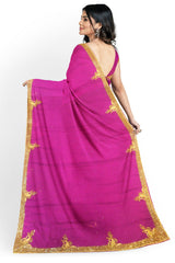 Purple Designer Wedding Partywear Georgette Cutdana Beads Stone Thread Hand Embroidery Work Bridal Saree Sari With Blouse Piece H088