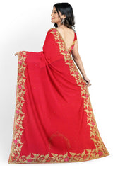 Gajari Designer Wedding Partywear Georgette Thread Cutdana Stone Zari Hand Embroidery Work Bridal Saree Sari With Blouse Piece H089