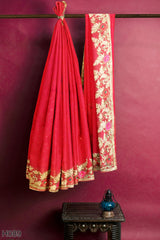 Gajari Designer Wedding Partywear Georgette Thread Cutdana Stone Zari Hand Embroidery Work Bridal Saree Sari With Blouse Piece H089