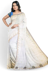 Light Blue Designer Wedding Partywear Silk Thread Cutdana Pearl Zari Hand Embroidery Work Bridal Saree Sari With Blouse Piece H090